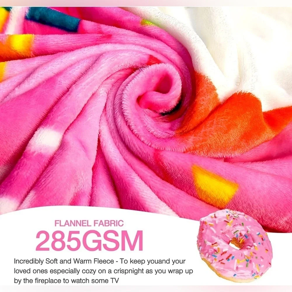 Giant Donut Throw Blanket, Double Sided, Pink, White, 71 inches